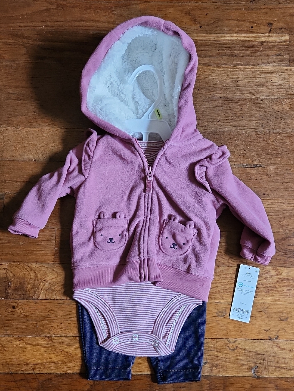 Carter's Pink Hooded Bear Pocket One-Piece Set